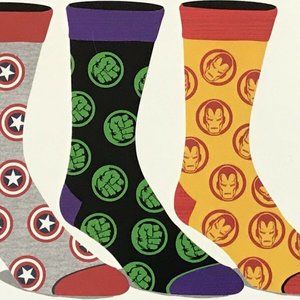 Mens MARVEL Superheroes Crew Socks 3 Pairs Shoe Size 8-12  Iron Man Hulk NIP